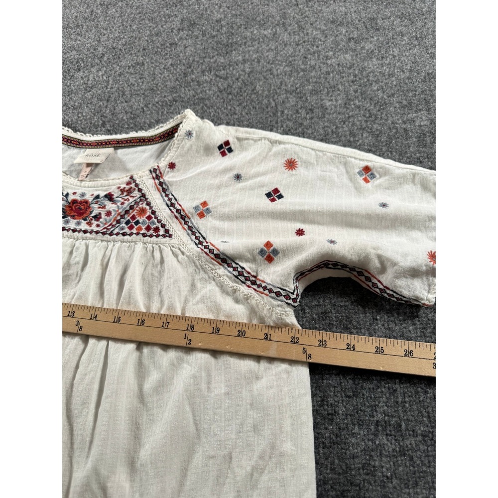 Knox Rose White Embroidered Peasant Blouse Short Sleeve Boho Rayon Womens SZ M - Picture 7 of 9